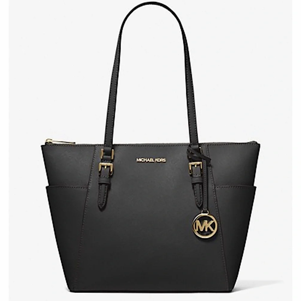 Michael Kors Charlotte Ciara Large Leather Zip Tote Shoulder Bag - Black - Picture 1 of 3